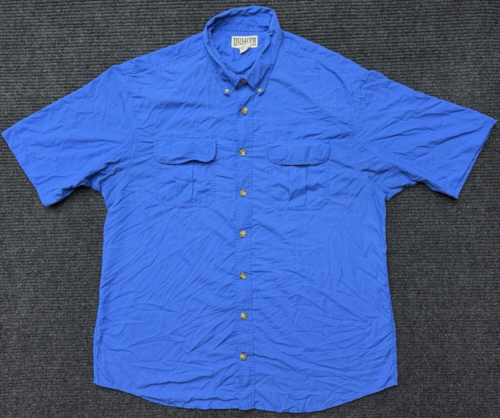 Duluth Trading Co Nylon Short Sleeve Button Down Shirt (Men's XL Tall) Blue